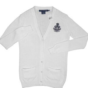 NEW Polo Ralph Lauren Cardigan Sweater!  White  Embroidered Crest & Crown  Long